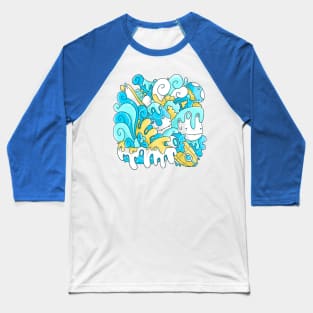 Cute Stormy Sea Whale Doodle Baseball T-Shirt